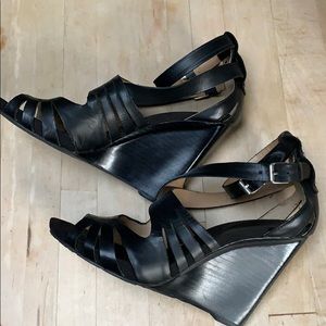 NINE WEST Black Leather Strapped Heels